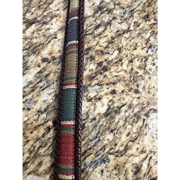 Brighton Brown Leather Woven Belt Size L Multicolor Inlay Silver Tone Buckle main image 8